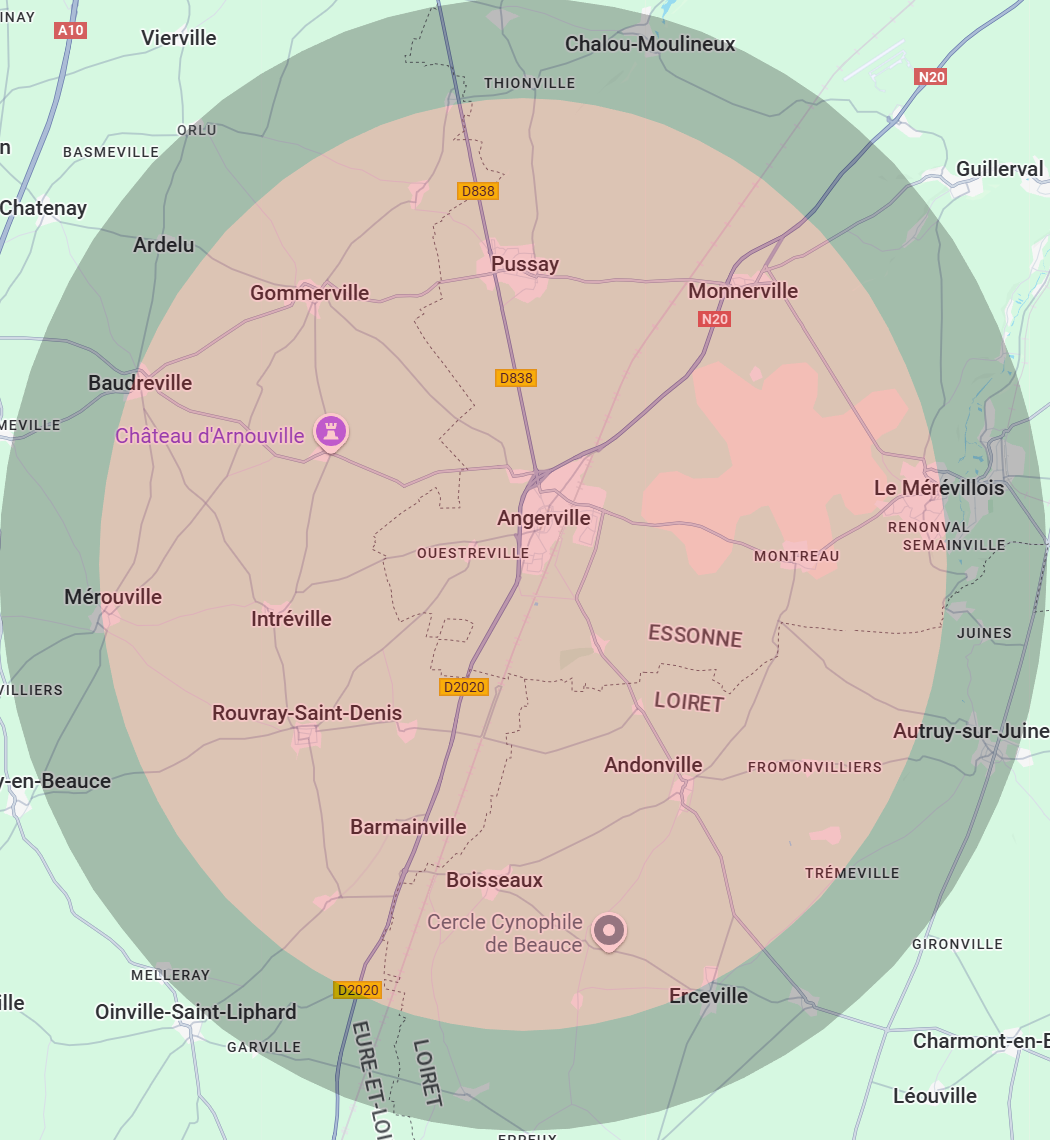 Zone d'intervention de 3A Thermie autour d'Angerville