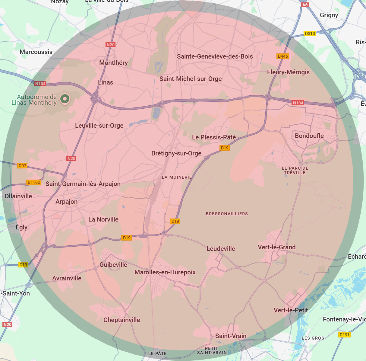 Zone d'intervention de 3A Thermie autour de Brétigny-sur-Orge