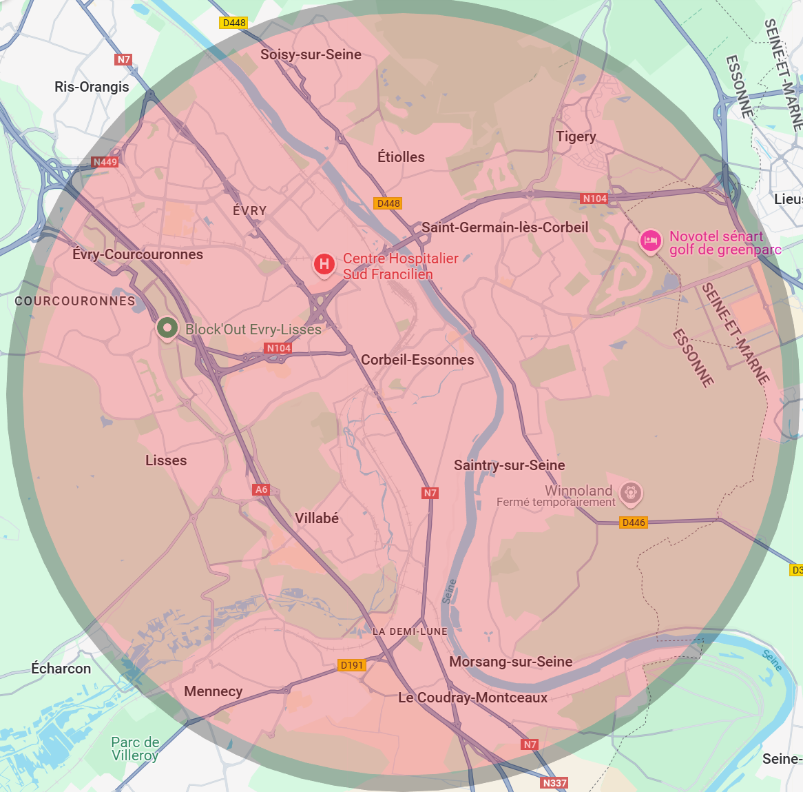 Zone d'intervention de 3A Thermie autour de Corbeil-Essonnes