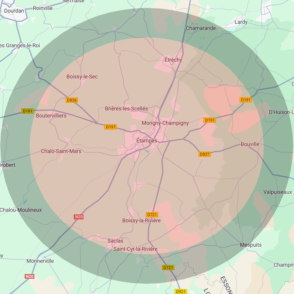 Zone d'intervention de 3A Thermie autour d'Etampes