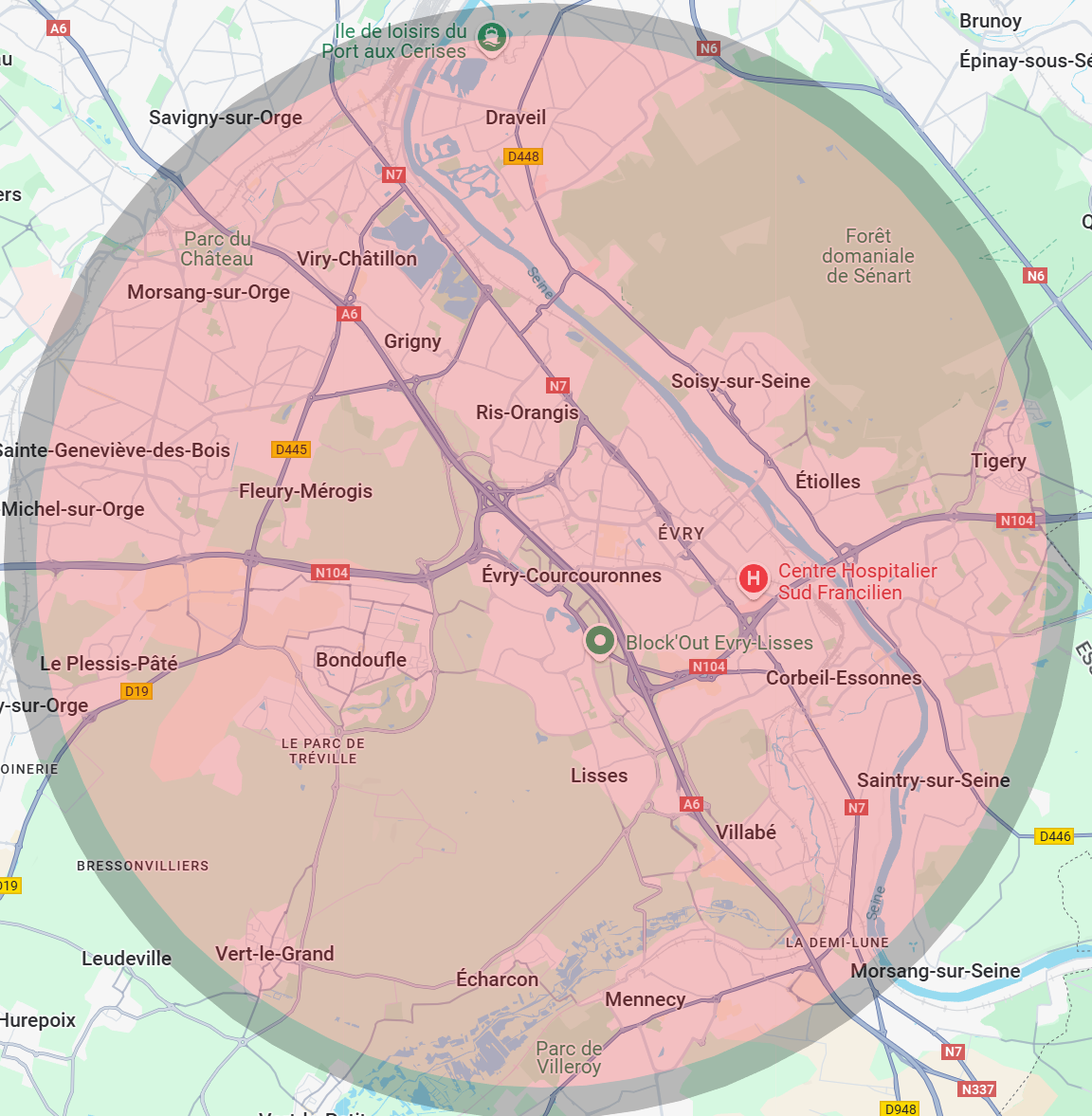 Zone d'intervention de 3A Thermie autour d'Evry-Courcouronnes