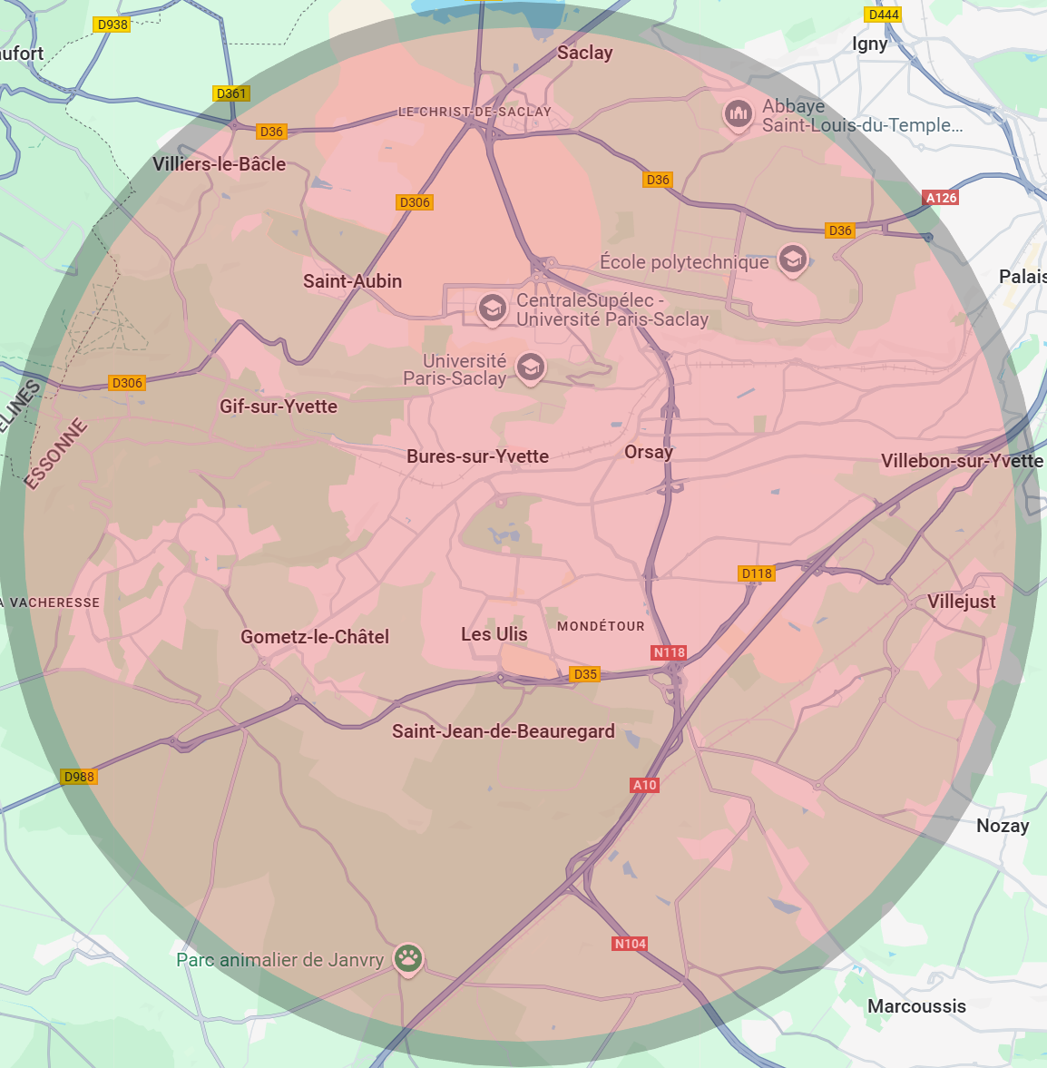 Zone d'intervention de 3A Thermie autour des Ulis