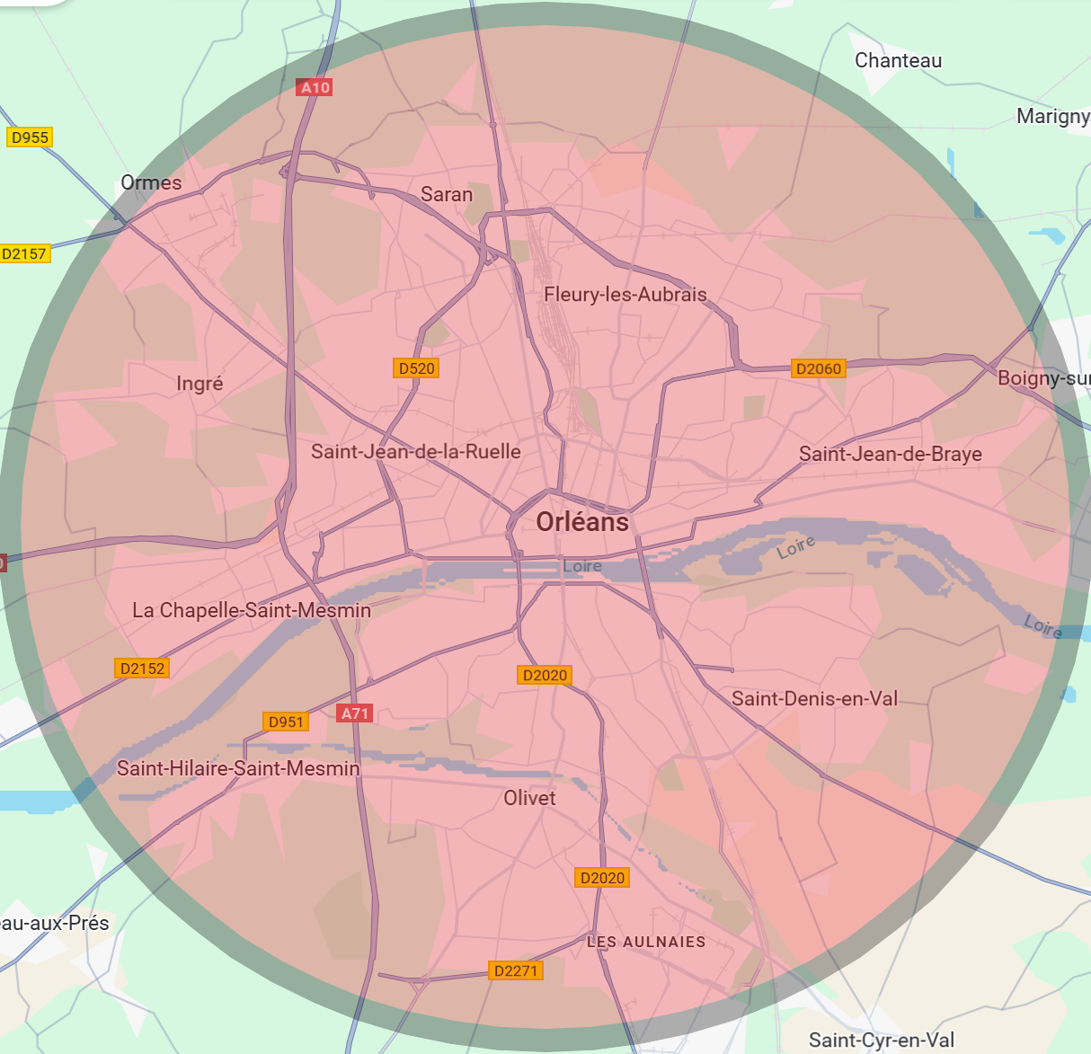 Zone d'intervention de 3A Thermie autour d'Orléans