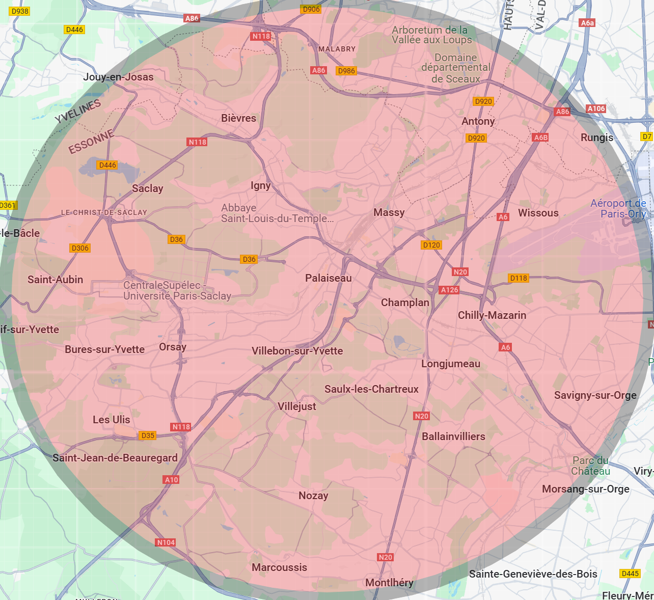 Zone d'intervention de 3A Thermie autour de Palaiseau