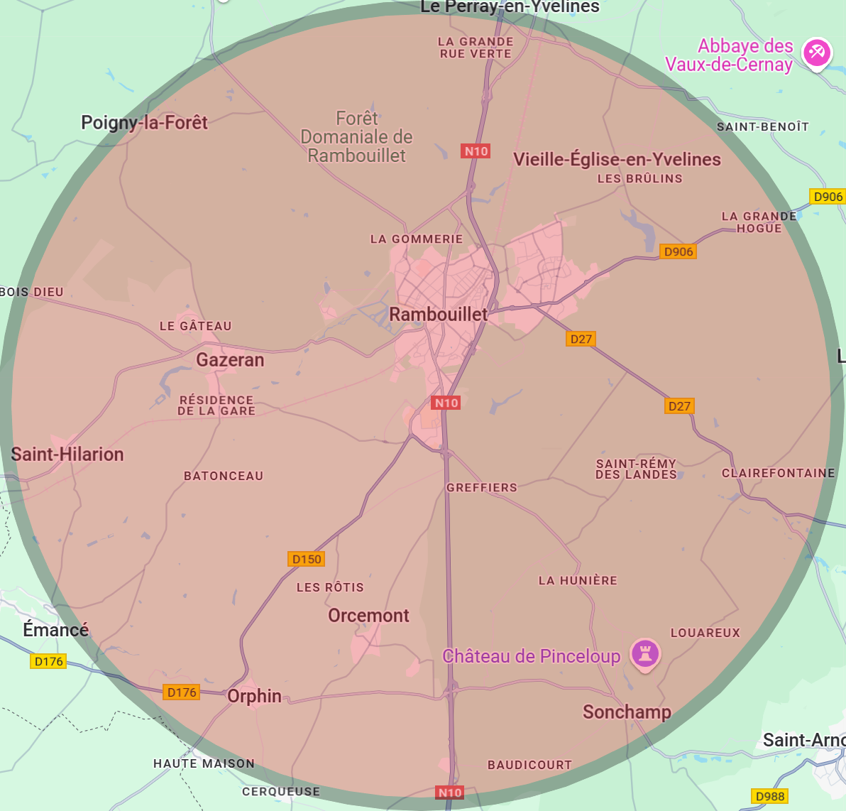 Zone d'intervention de 3A Thermie autour de Rambouillet