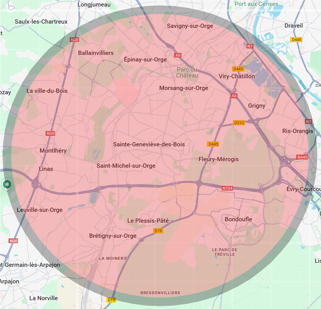 Zone d'intervention de 3A Thermie autour de Saint-Geneviève-des-Bois