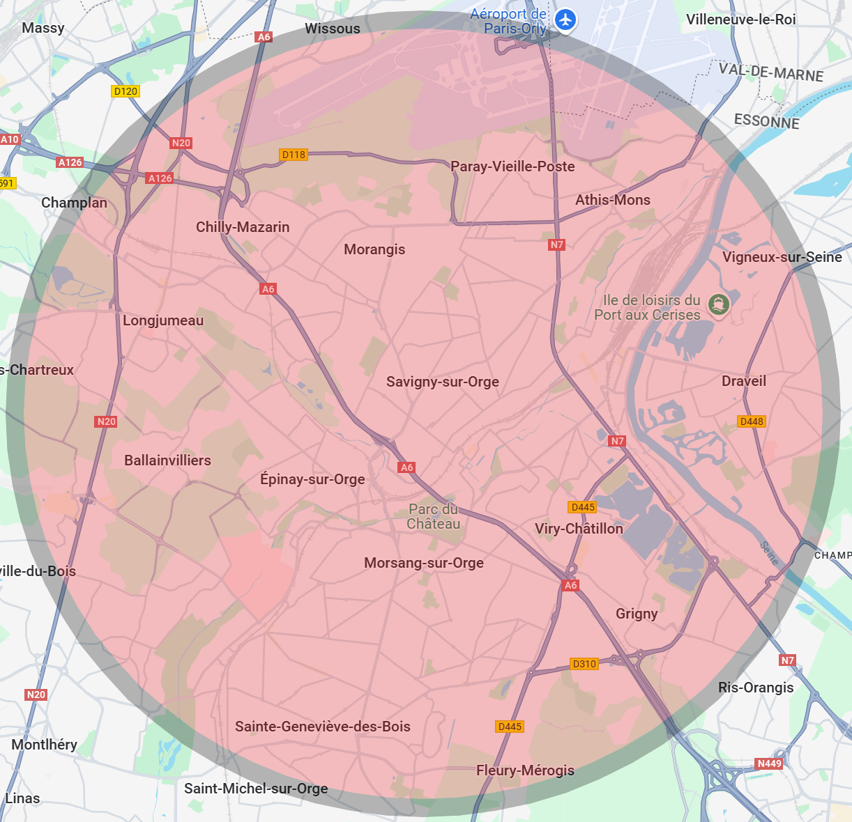 Zone d'intervention de 3A Thermie autour de Savigny-sur-Orge